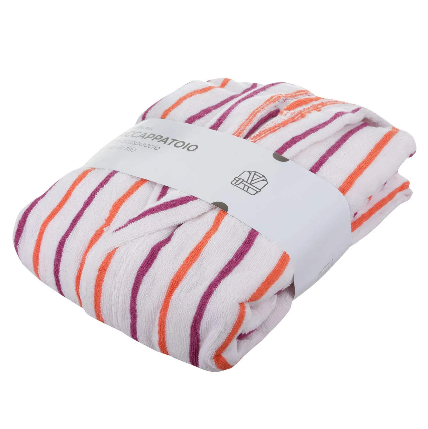 Accappatoio cotone righe fucsia arancio