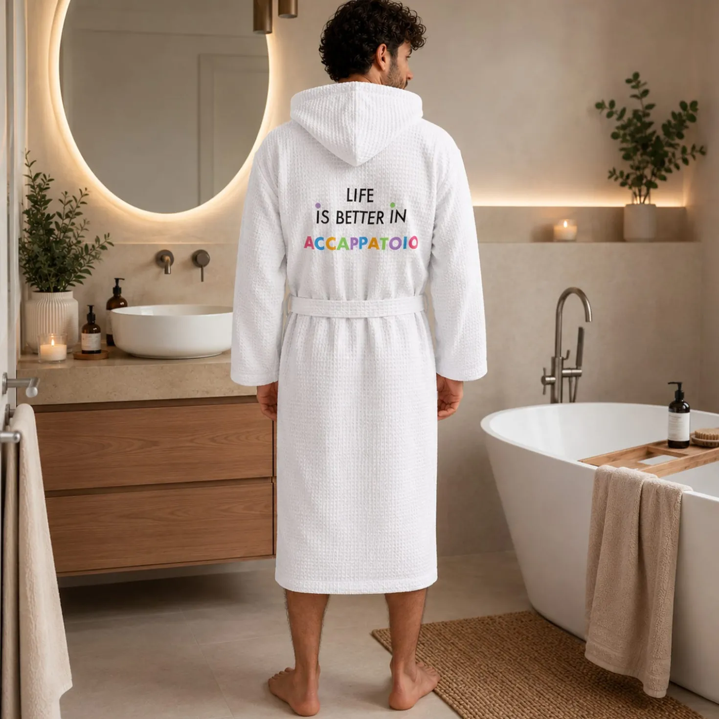 Accappatoio nido d'ape L/XL bianco Life is better