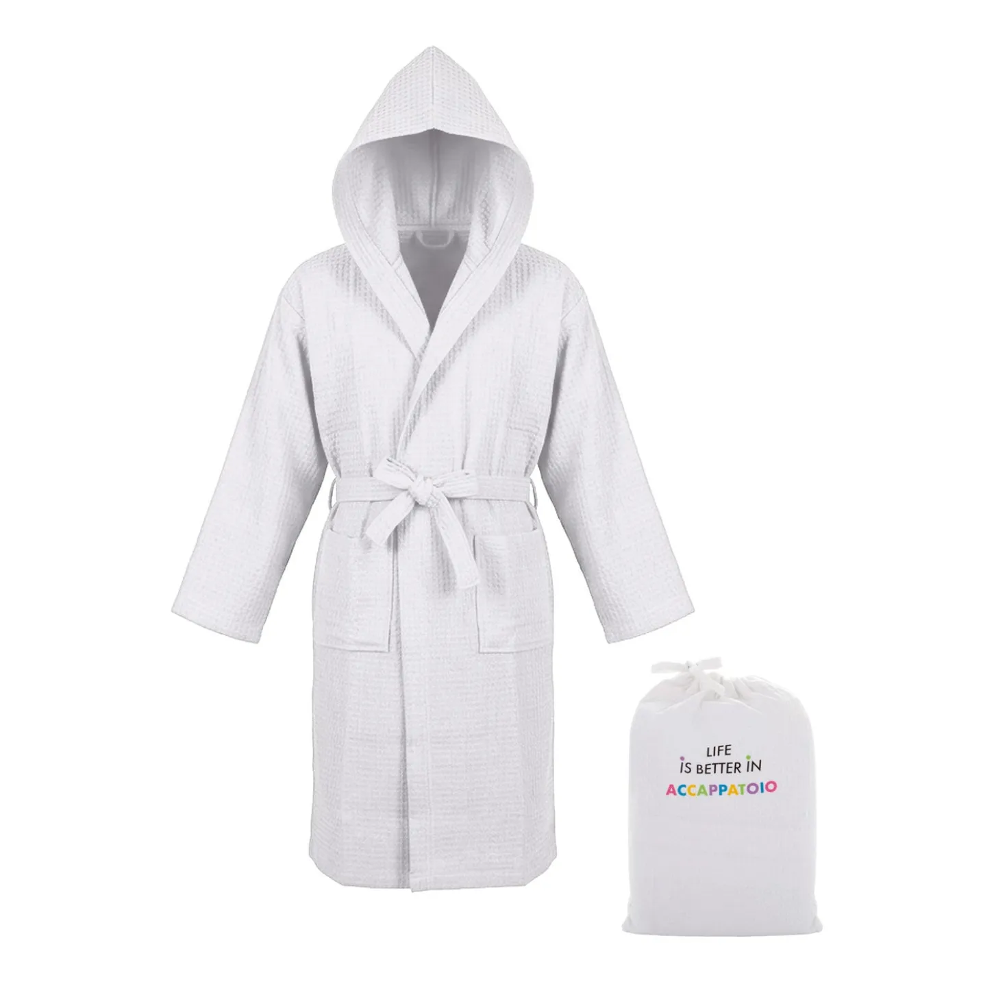 Accappatoio nido d'ape L/XL bianco Life is better