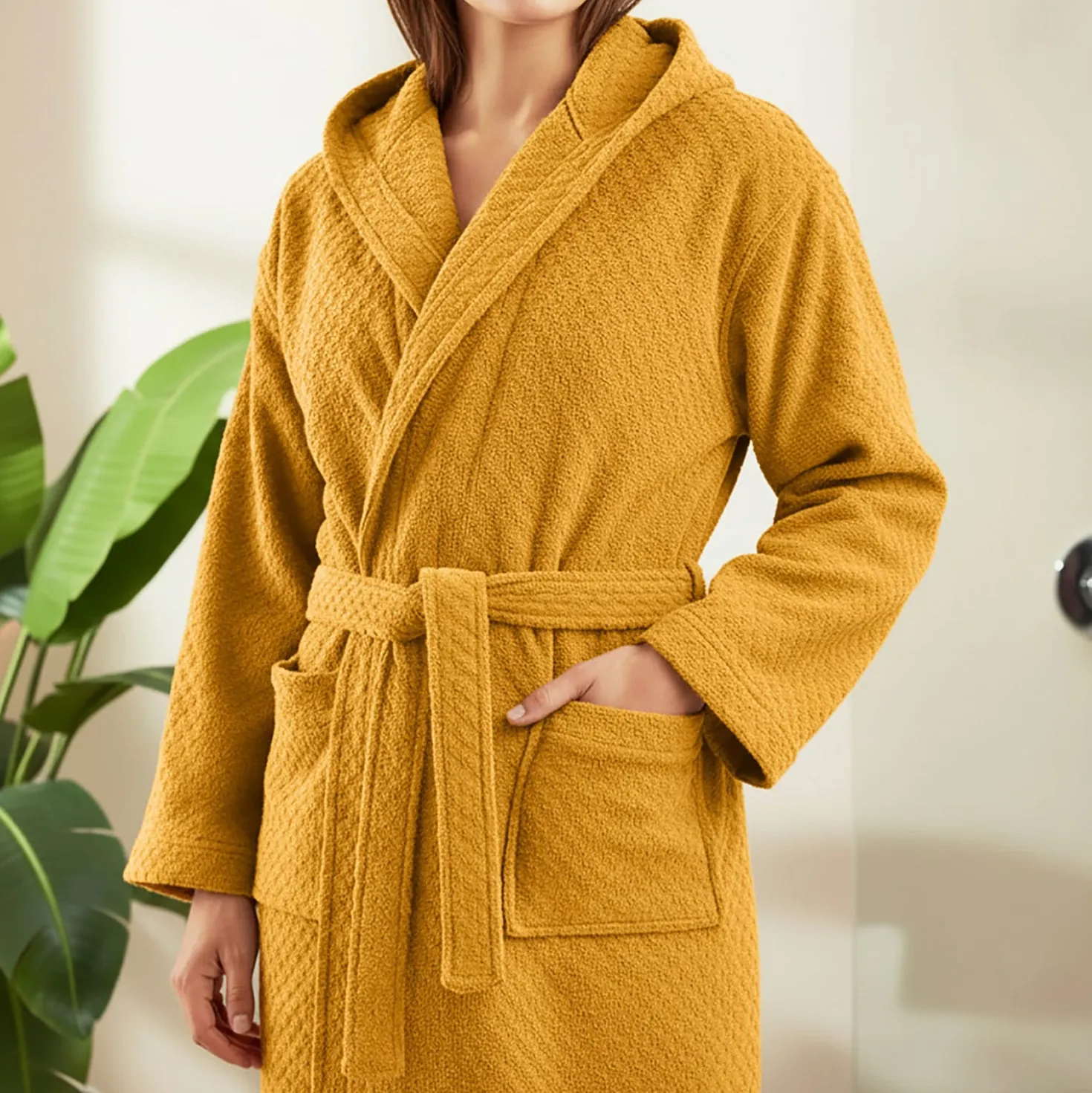 Accappatoio spugna S/M ocra Check