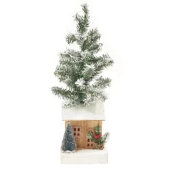 Alberello innevato con casetta in legno 47x14x9 cm