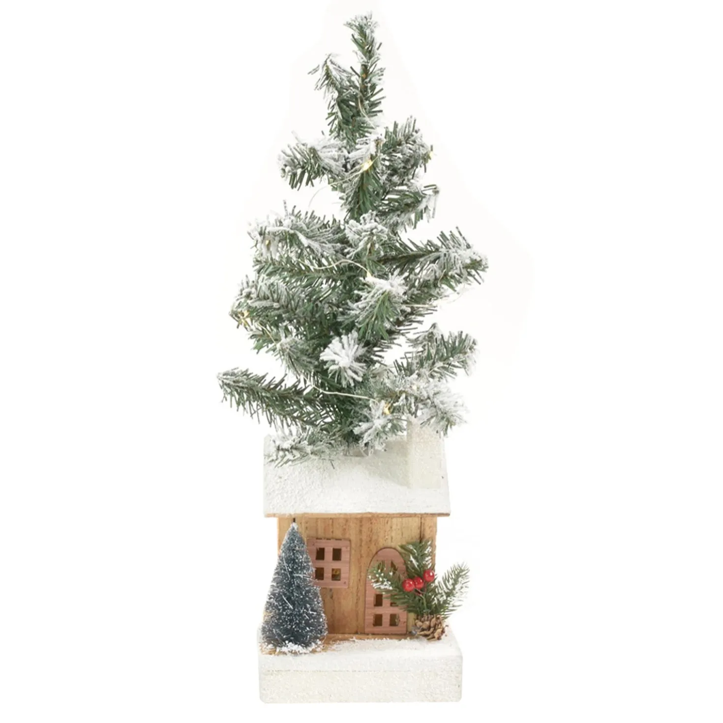 Alberello innevato con casetta in legno 47x14x9 cm