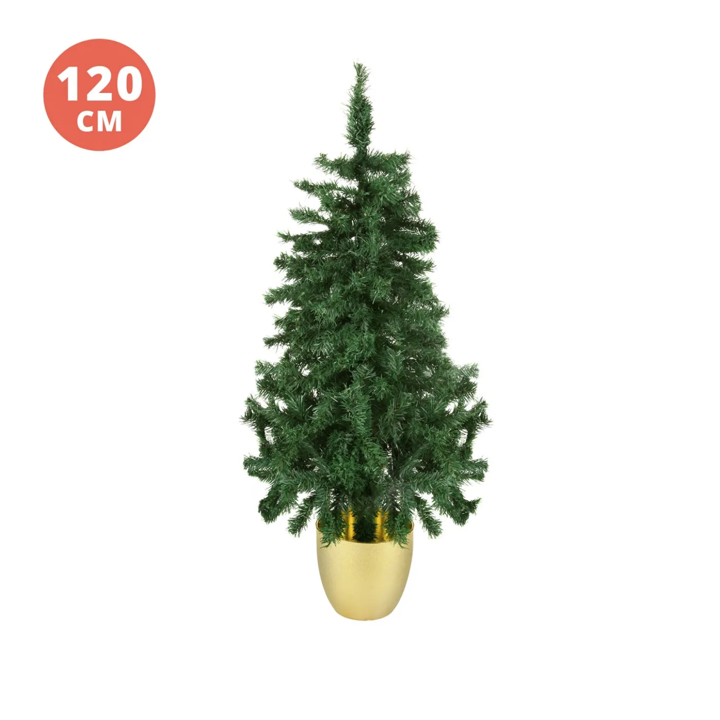 Albero di Natale 120 cm verde con vaso oro