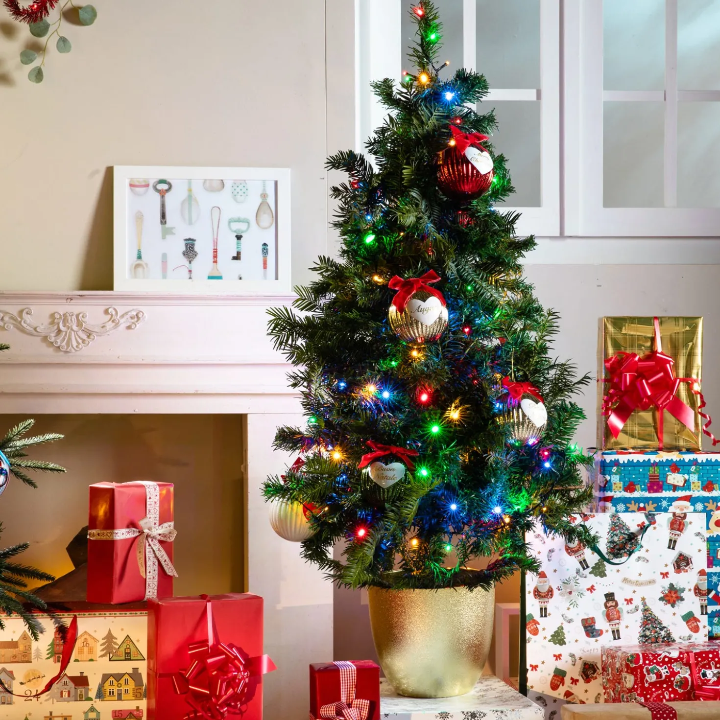 Albero di Natale 120 cm verde con vaso oro