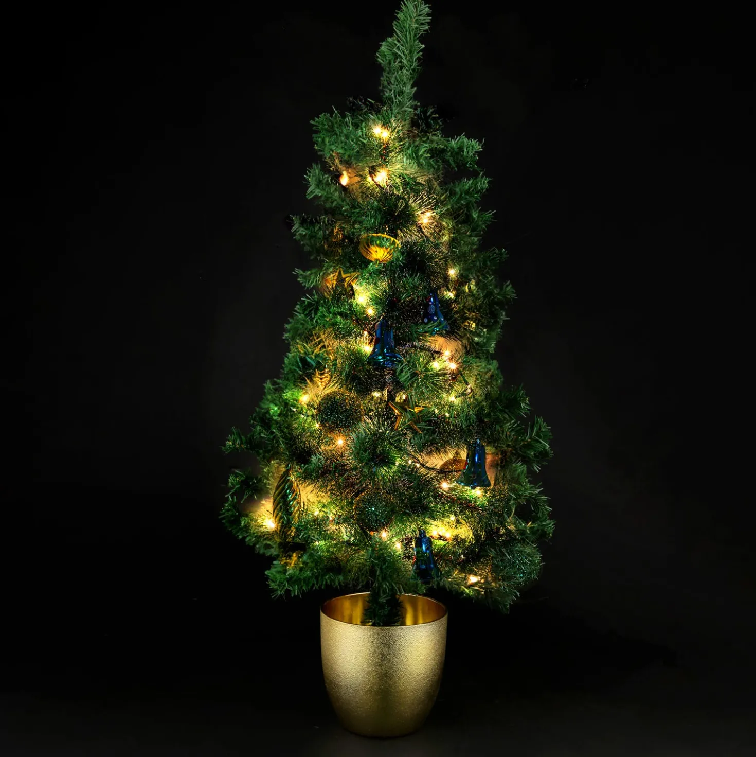 Albero di Natale 120 cm verde con vaso oro