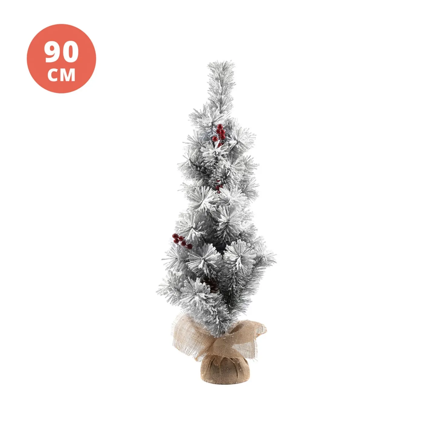 Albero di Natale innevato 90 cm con base in juta