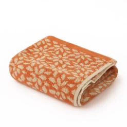 Asciugamano viso 50x100 cm fiori arancione in cotone