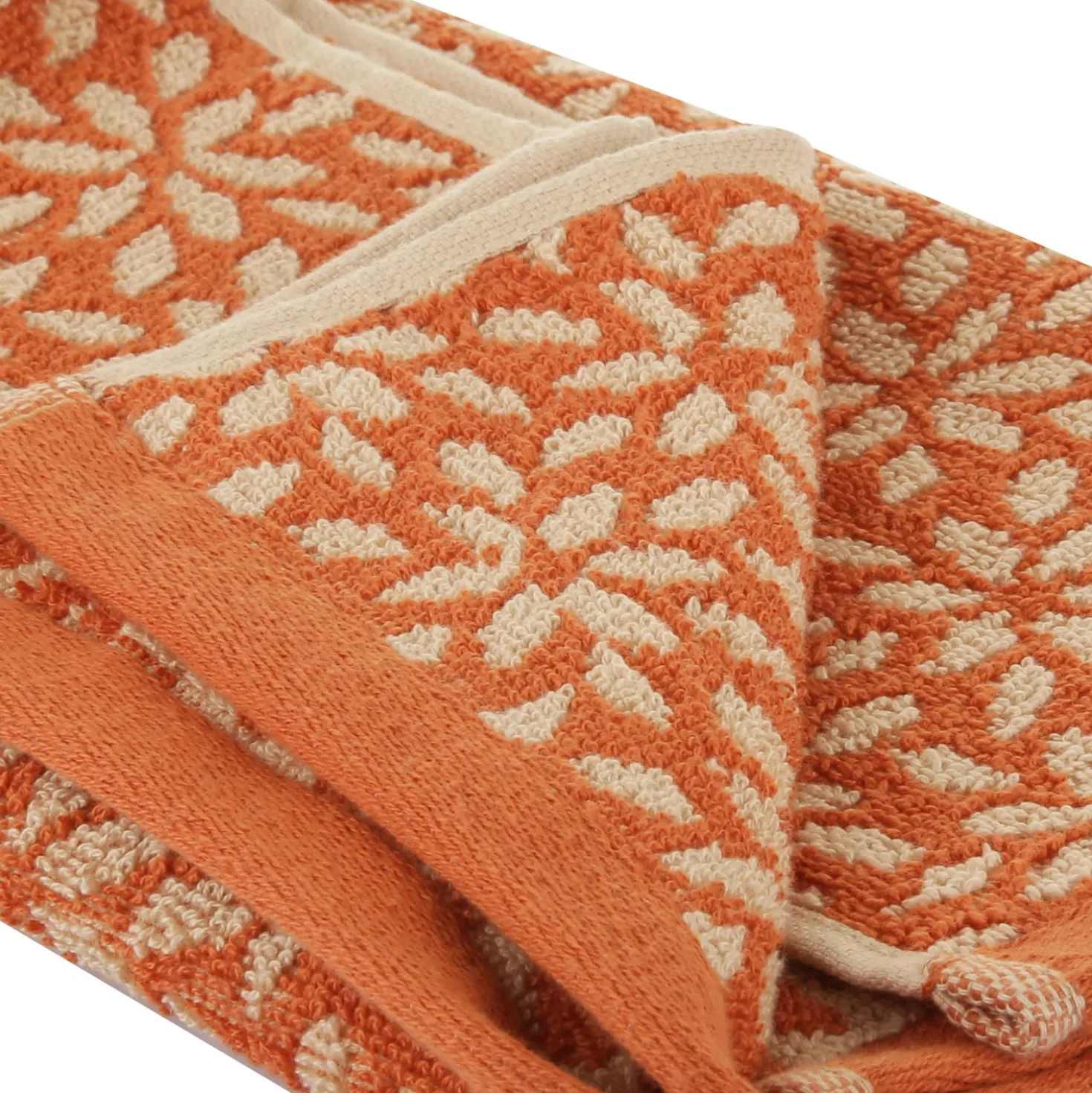 Asciugamano viso 50x100 cm fiori arancione in cotone