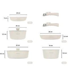 Batteria pentola 9 pezzi crema Eaziclip con manici staccabili