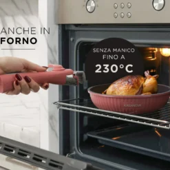 Batteria pentola 9 pezzi rosa Eaziclip con manici staccabili