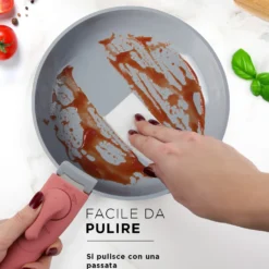 Batteria pentola 9 pezzi rosa Eaziclip con manici staccabili