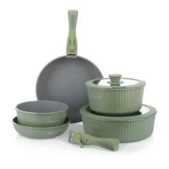 Batteria pentola 9 pezzi verde Eaziclip con manici staccabili