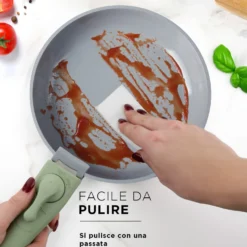 Batteria pentola 9 pezzi verde Eaziclip con manici staccabili