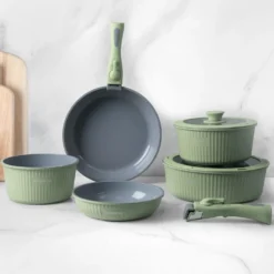 Batteria pentola 9 pezzi verde Eaziclip con manici staccabili