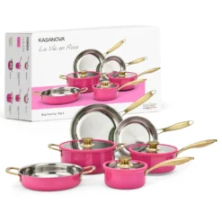 Batteria pentole acciaio 9 pezzi La Vie en Rose fucsia
