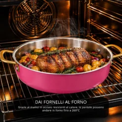Batteria pentole acciaio 9 pezzi La Vie en Rose fucsia
