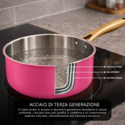 Batteria pentole acciaio 9 pezzi La Vie en Rose fucsia
