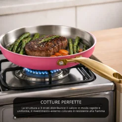 Batteria pentole acciaio 9 pezzi La Vie en Rose fucsia