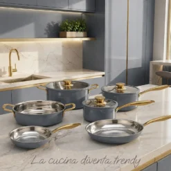 Batteria pentole acciaio 9 pezzi La Vie en Rose grigio
