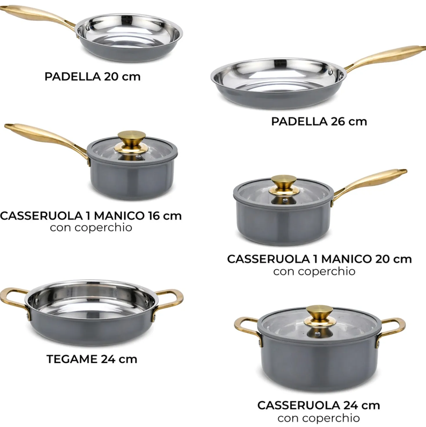 Batteria pentole acciaio 9 pezzi La Vie en Rose grigio