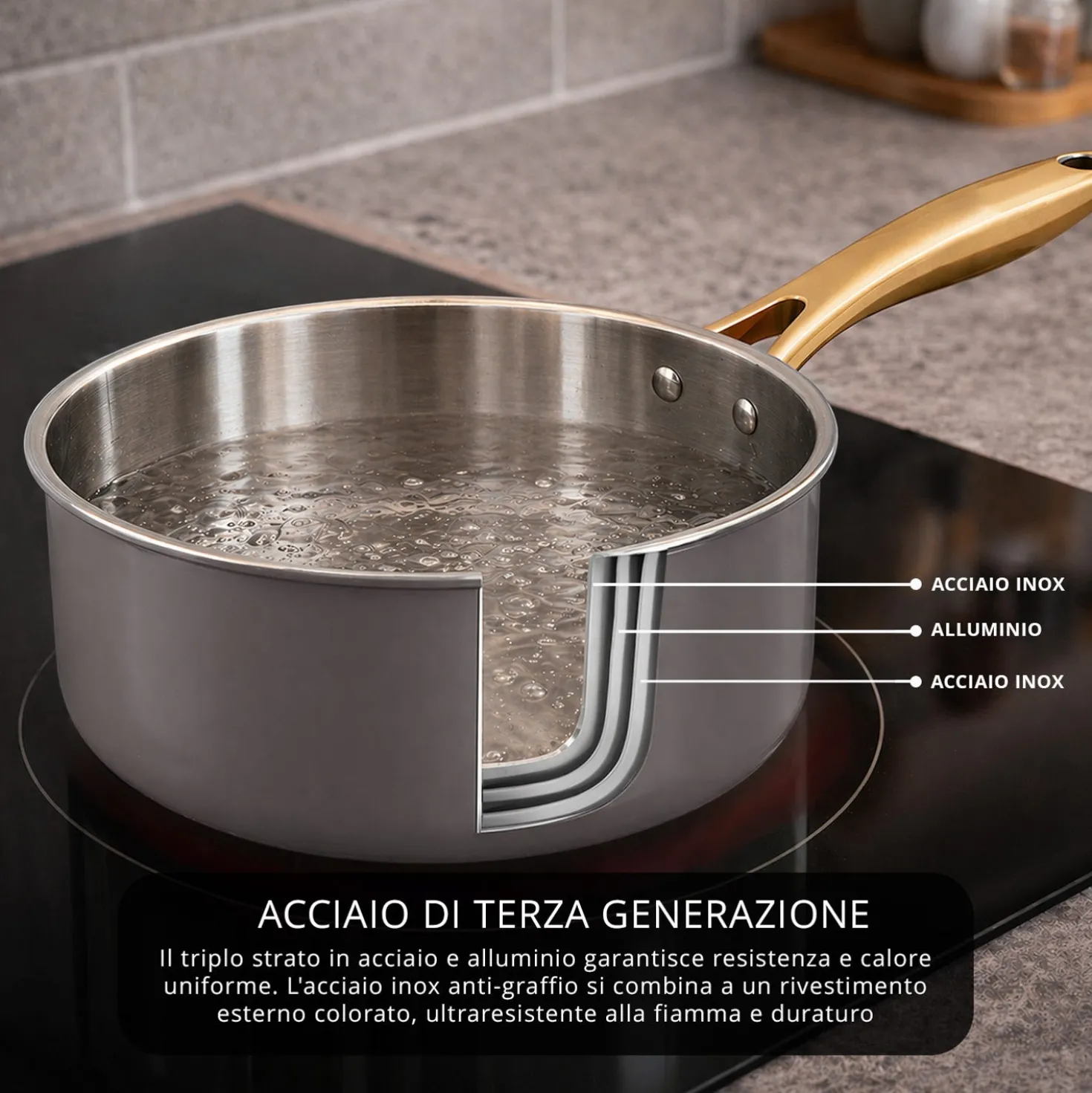 Batteria pentole acciaio 9 pezzi La Vie en Rose grigio