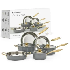 Batteria pentole acciaio 9 pezzi La Vie en Rose grigio