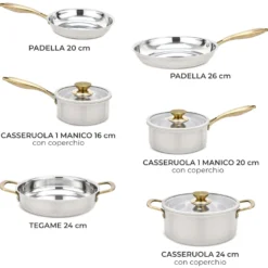 Batteria pentole acciaio 9 pezzi La Vie en Rose grigio chiaro