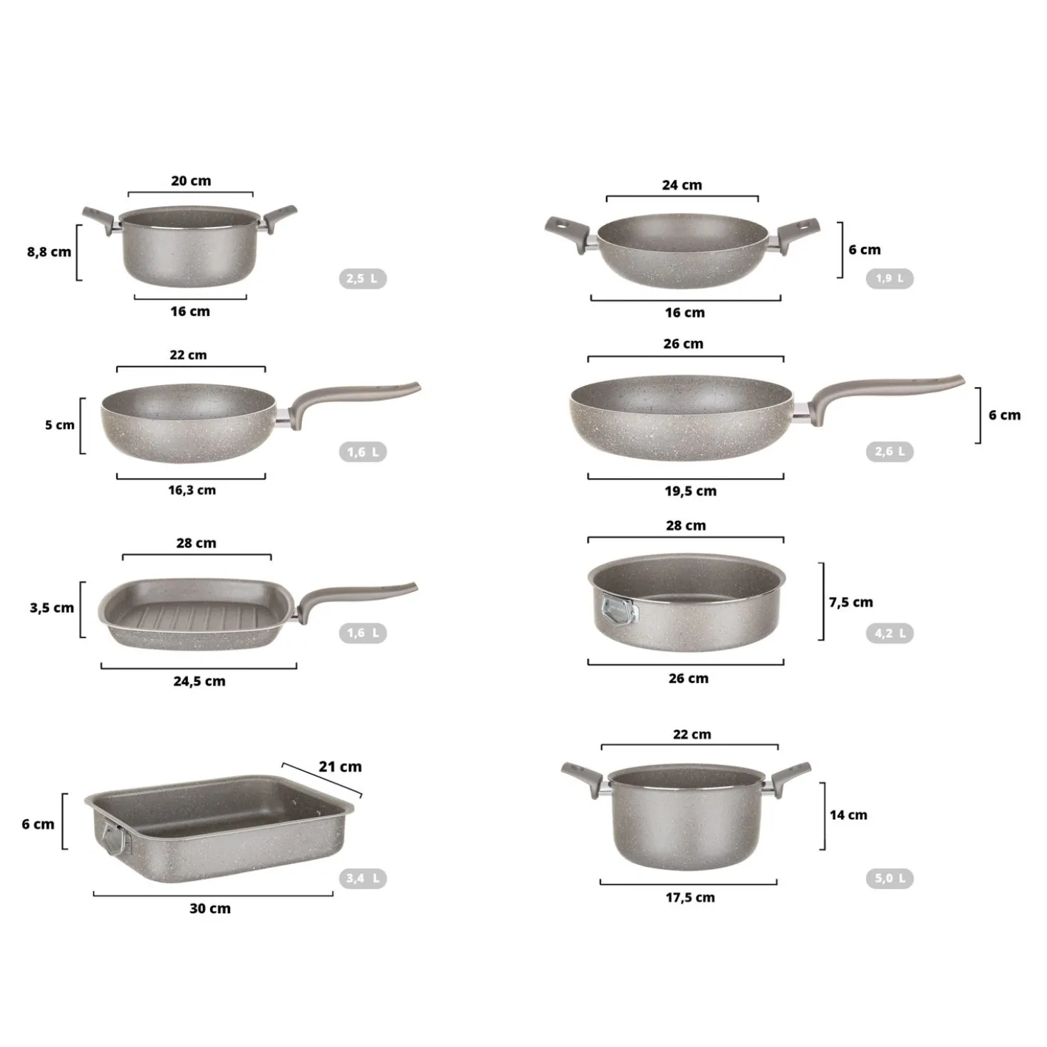 Batteria pentole con teglia e tortiera 8 pezzi