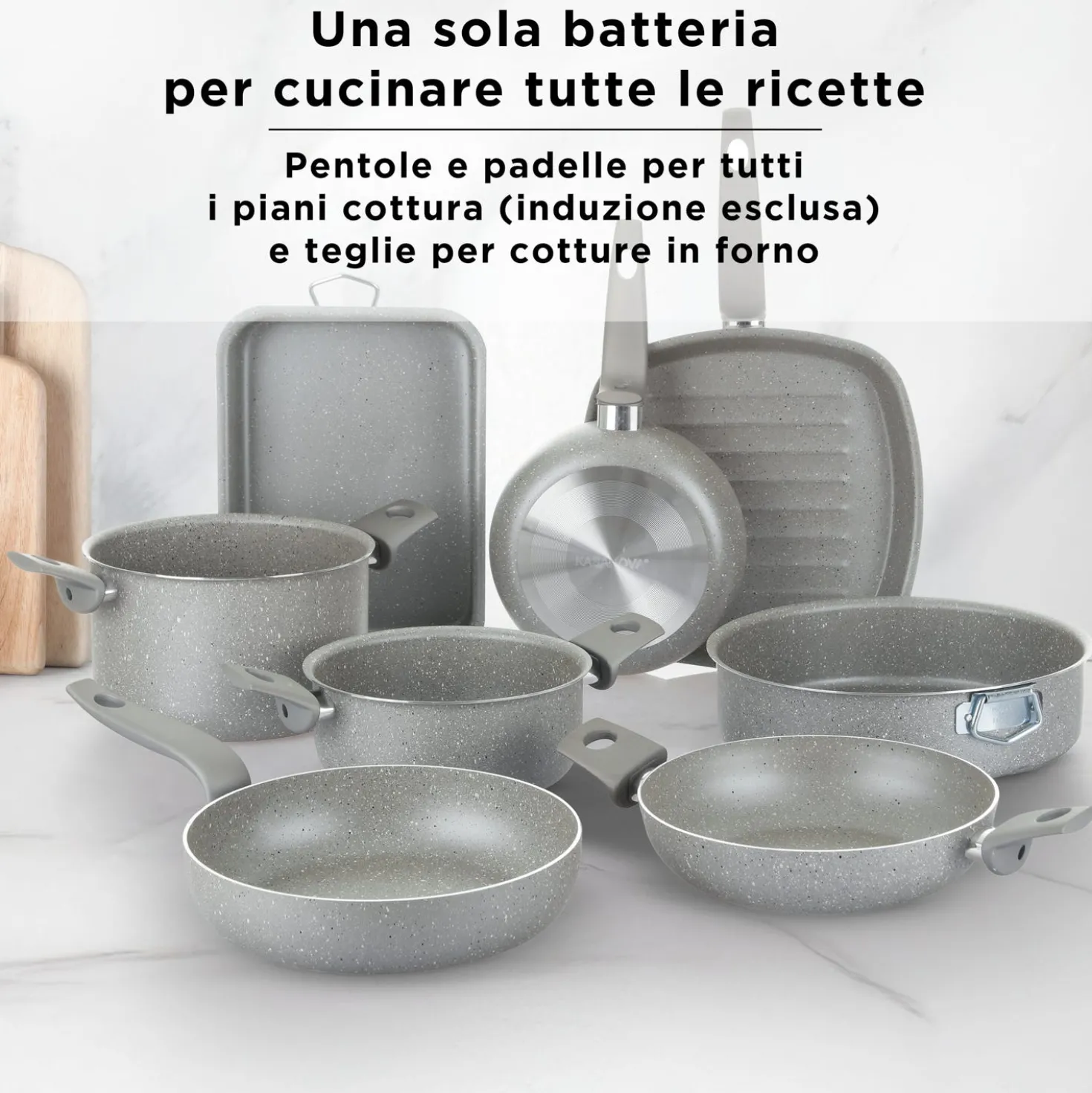 Batteria pentole con teglia e tortiera 8 pezzi
