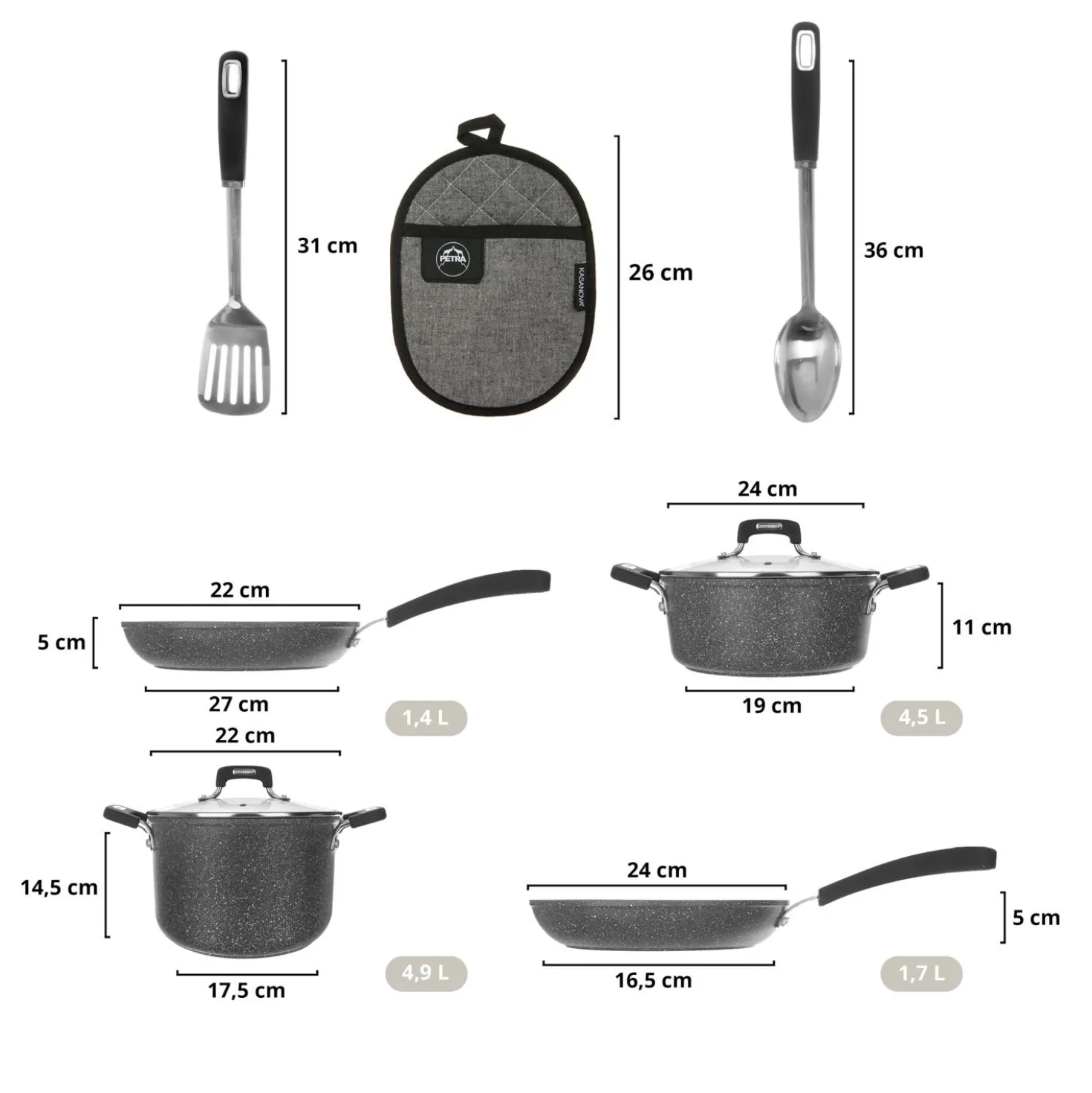 Batteria pentole induzione 9 pezzi New Petra Dark