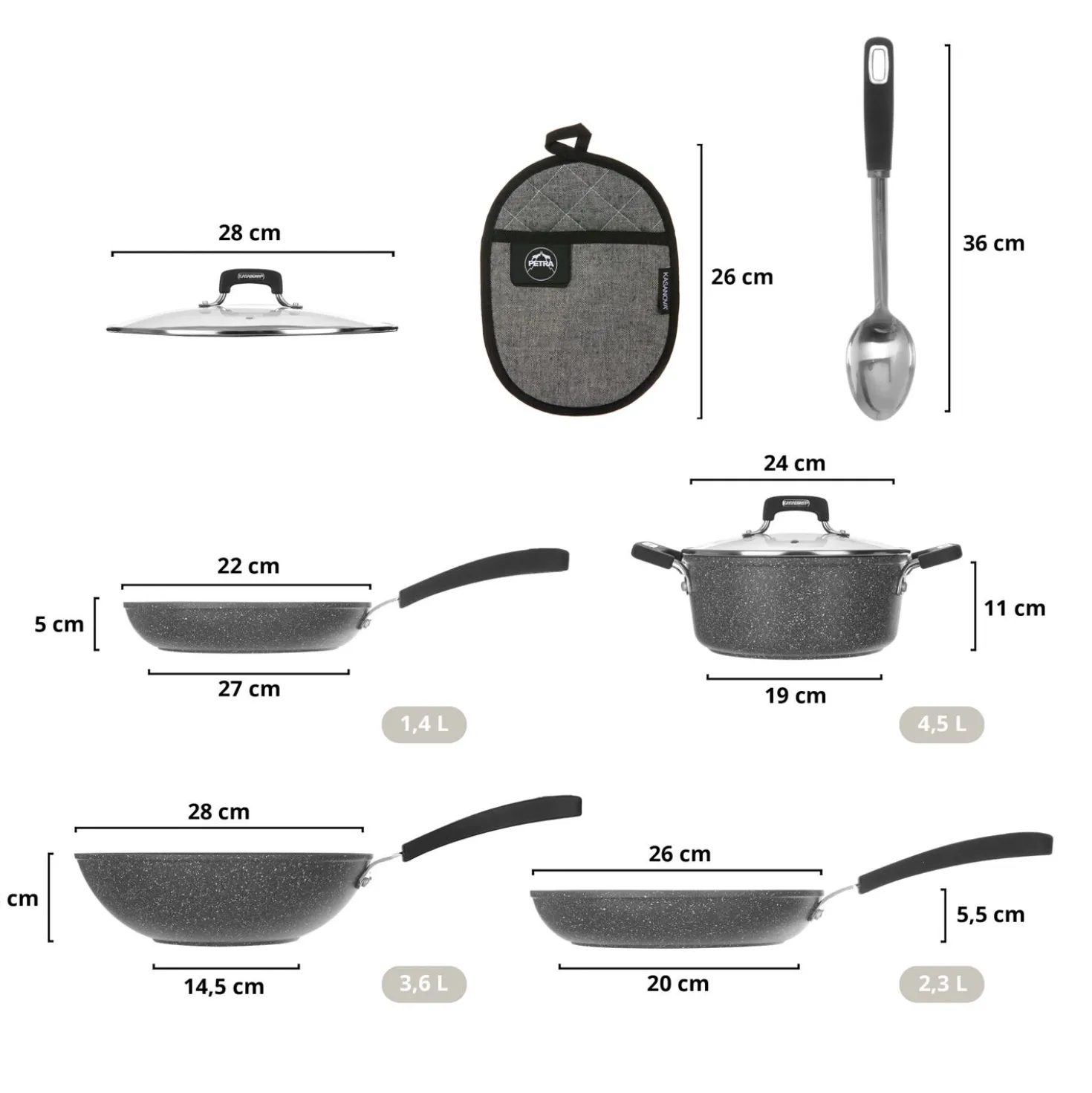 Batteria pentole induzione 8 pezzi New Petra Dark