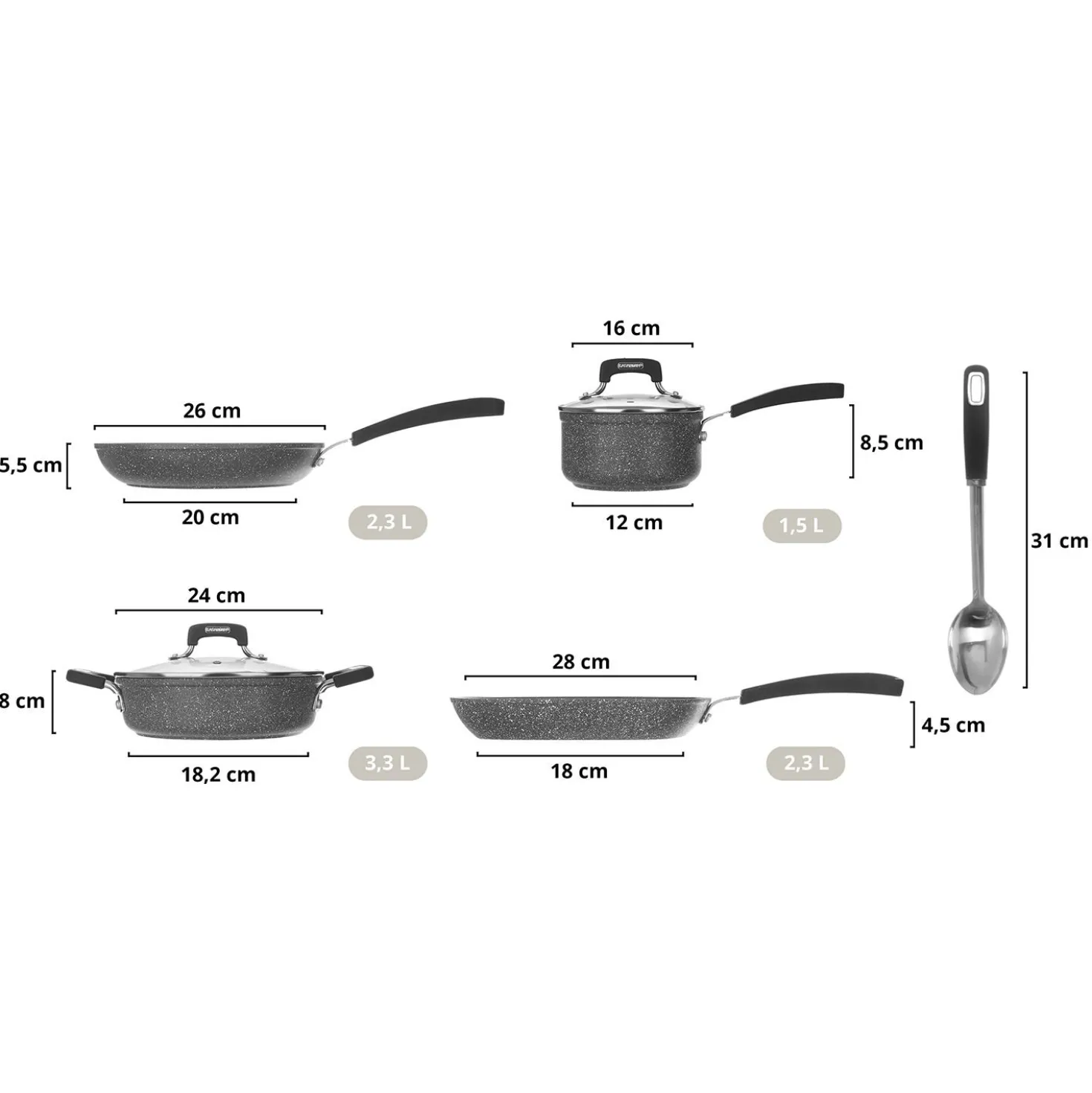 Batteria pentole induzione 7 pezzi New Petra Dark