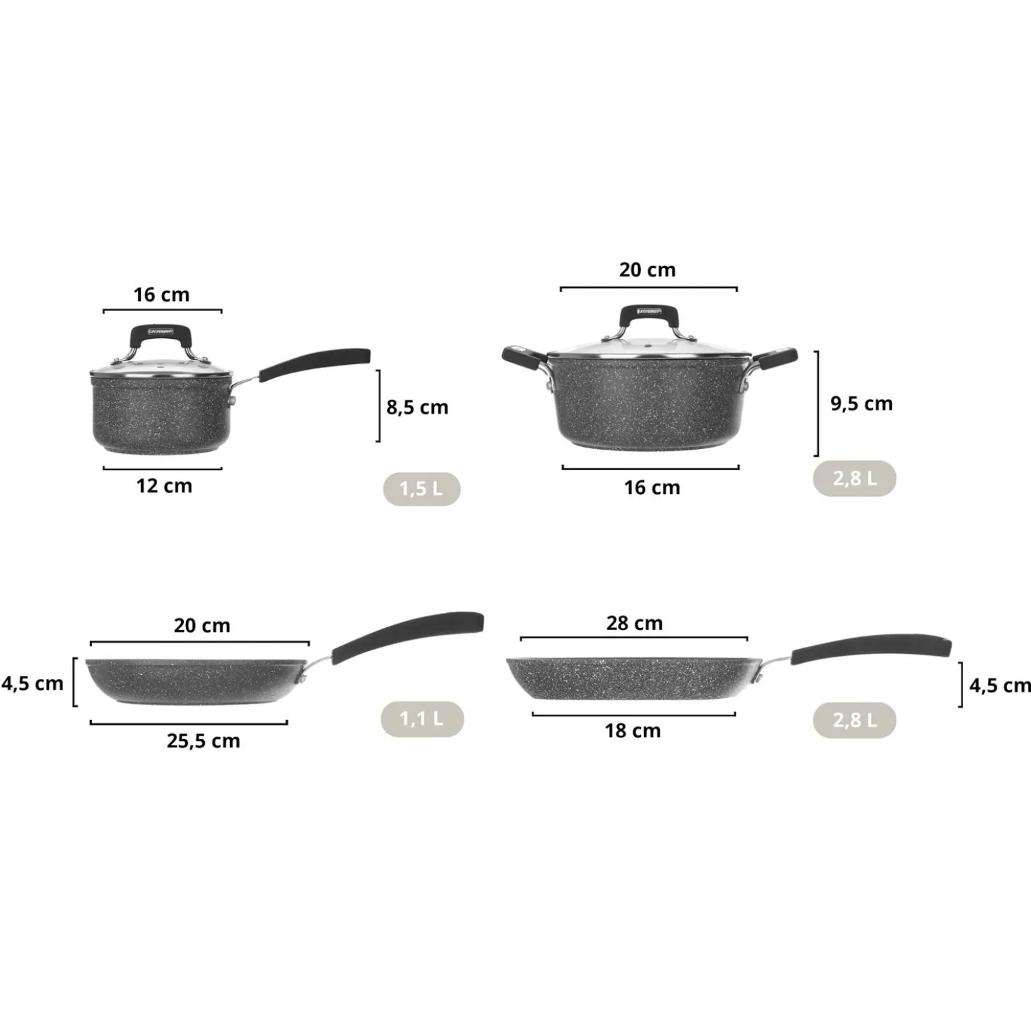 Batteria pentole induzione 6 pezzi New Petra Dark