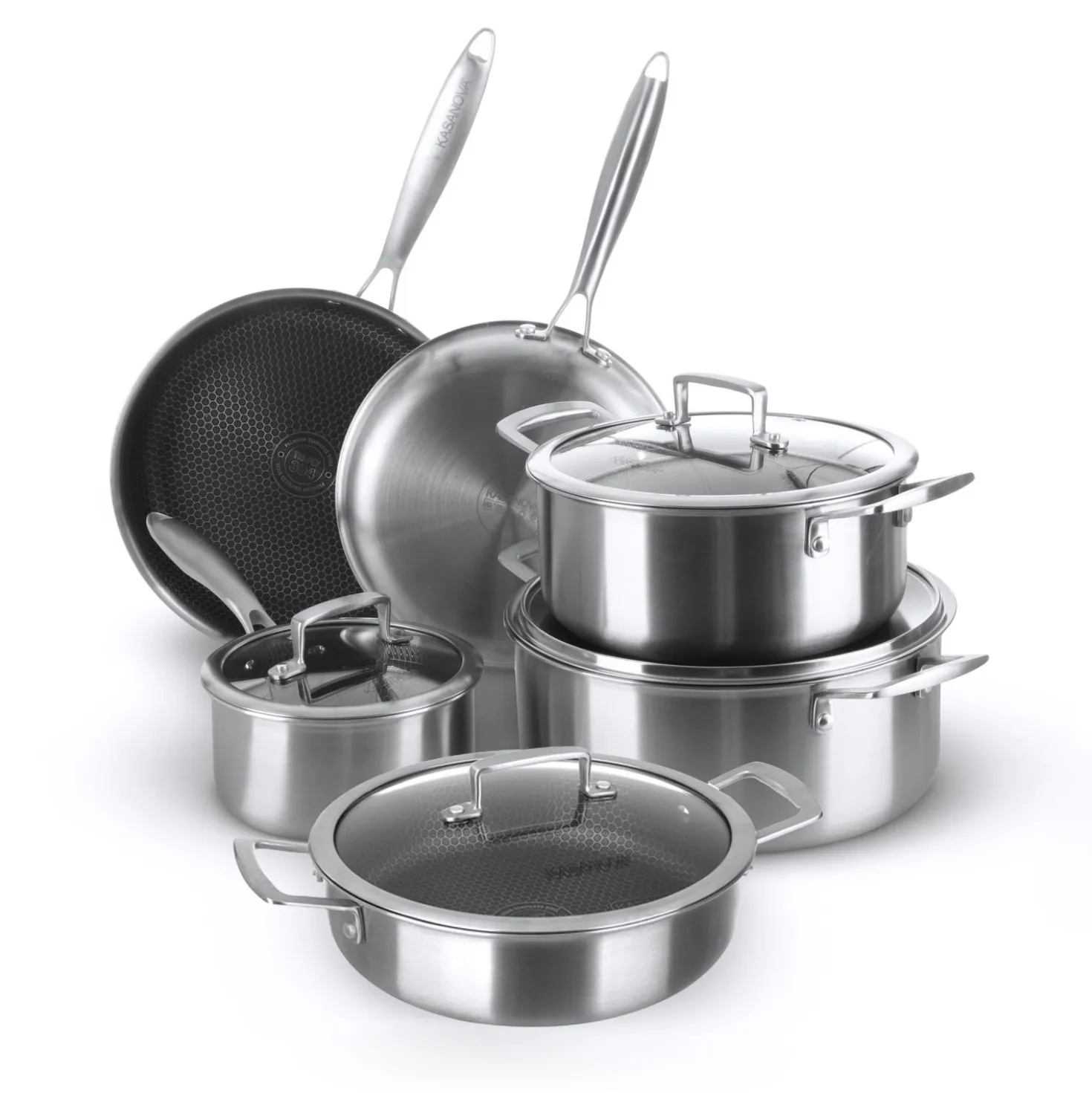 Batteria pentole 10 pezzi a 3 strati Tri - ply