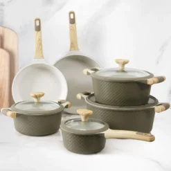 Batteria pentole 10 pezzi Bambù verde e crema