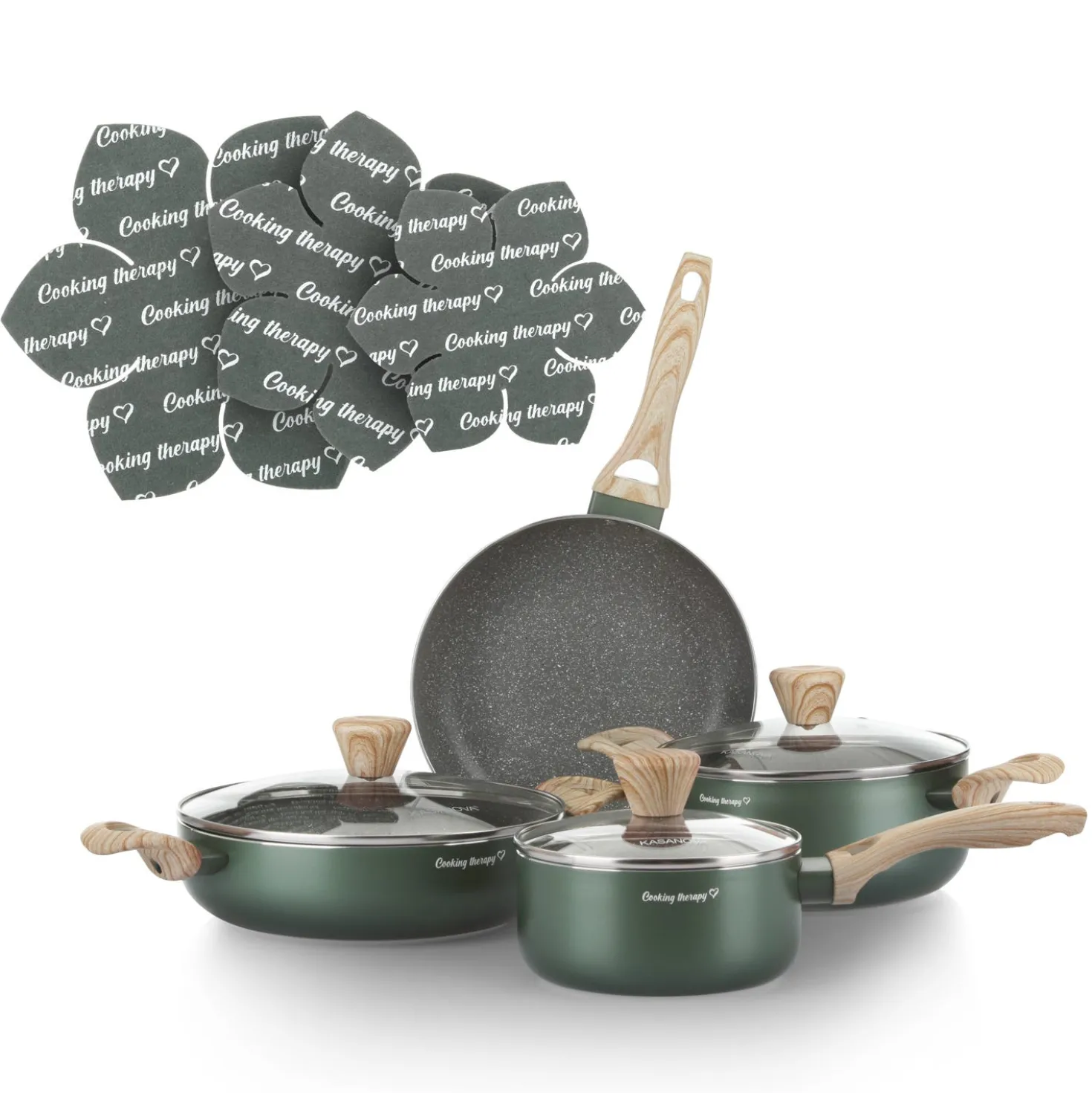 Batteria pentole 10 pezzi verde Cooking Therapy