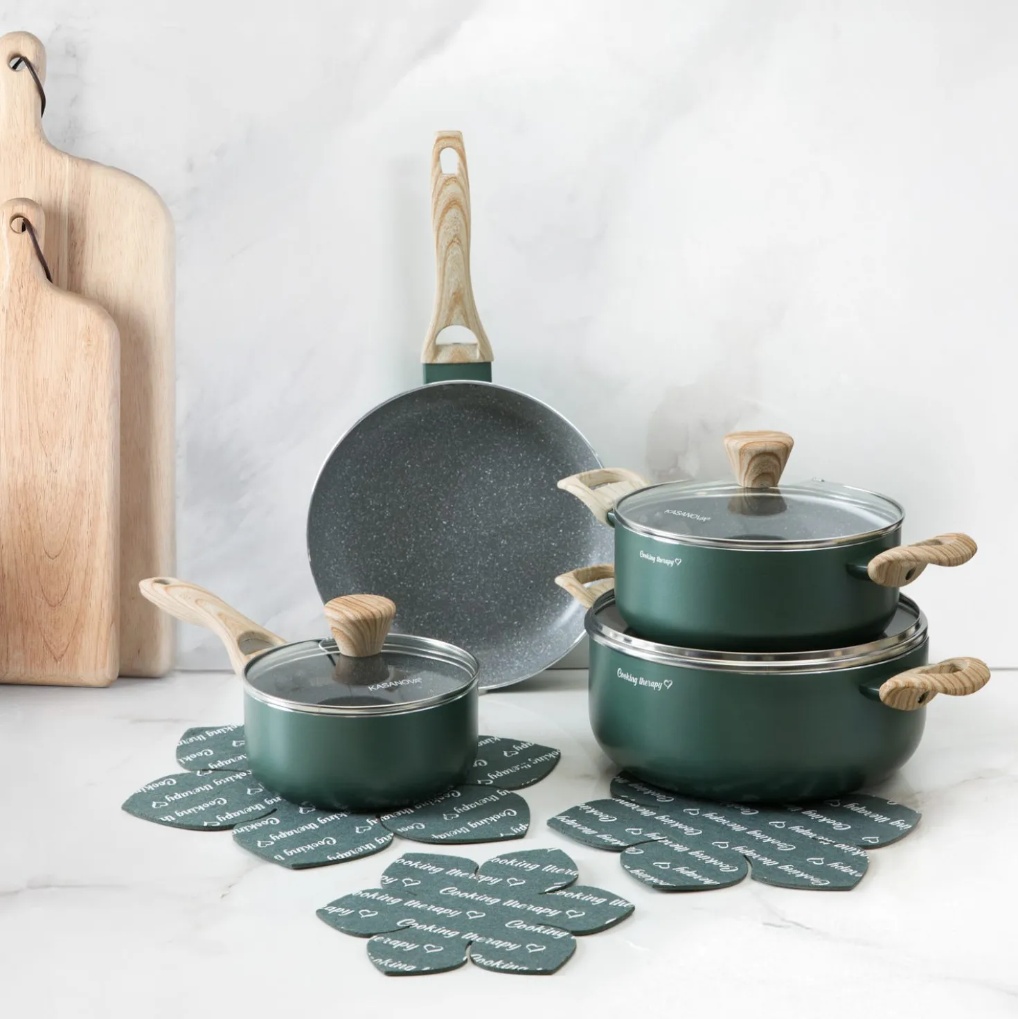 Batteria pentole 10 pezzi verde Cooking Therapy