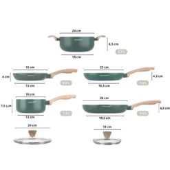 Batteria pentole 7 pezzi verde Cooking Therapy