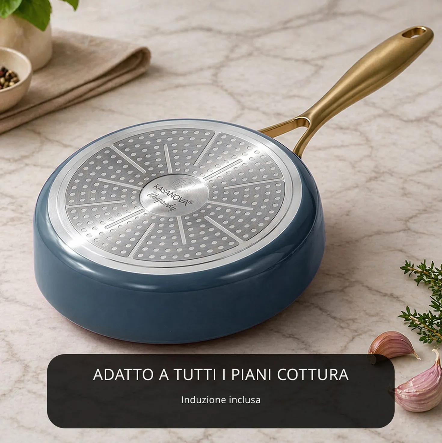 Batteria 12 pezzi antiaderente ceramico Rhapsody blu