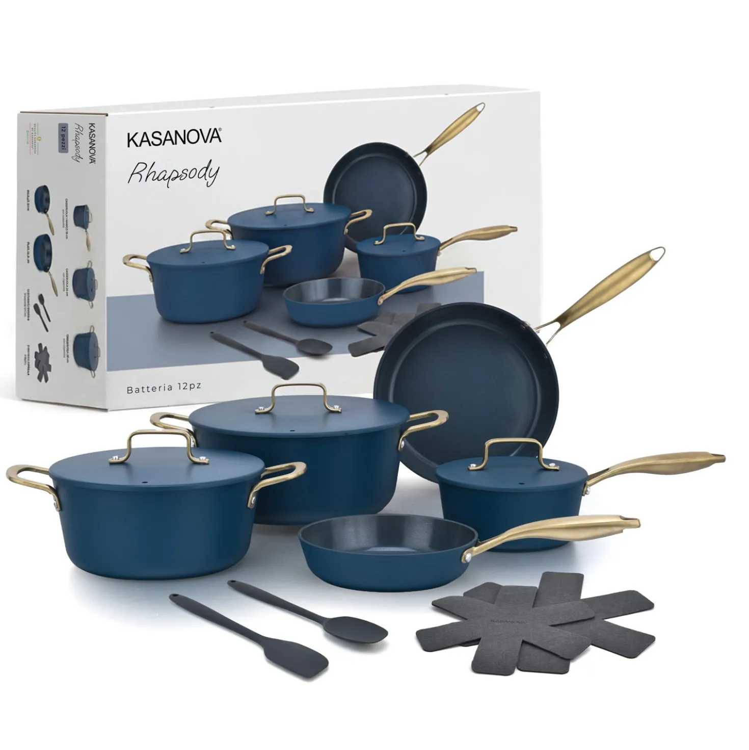 Batteria 12 pezzi antiaderente ceramico Rhapsody blu