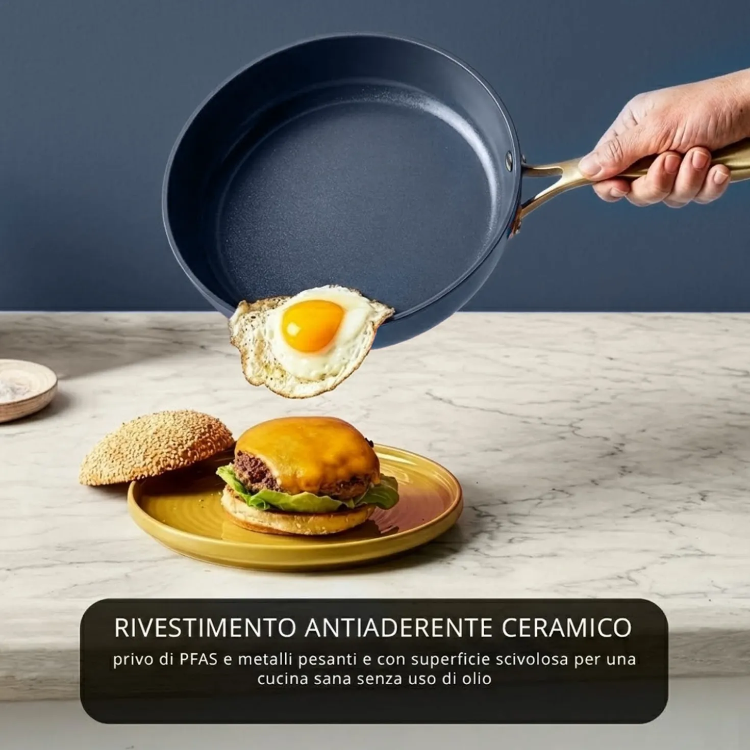 Batteria 12 pezzi antiaderente ceramico Rhapsody blu