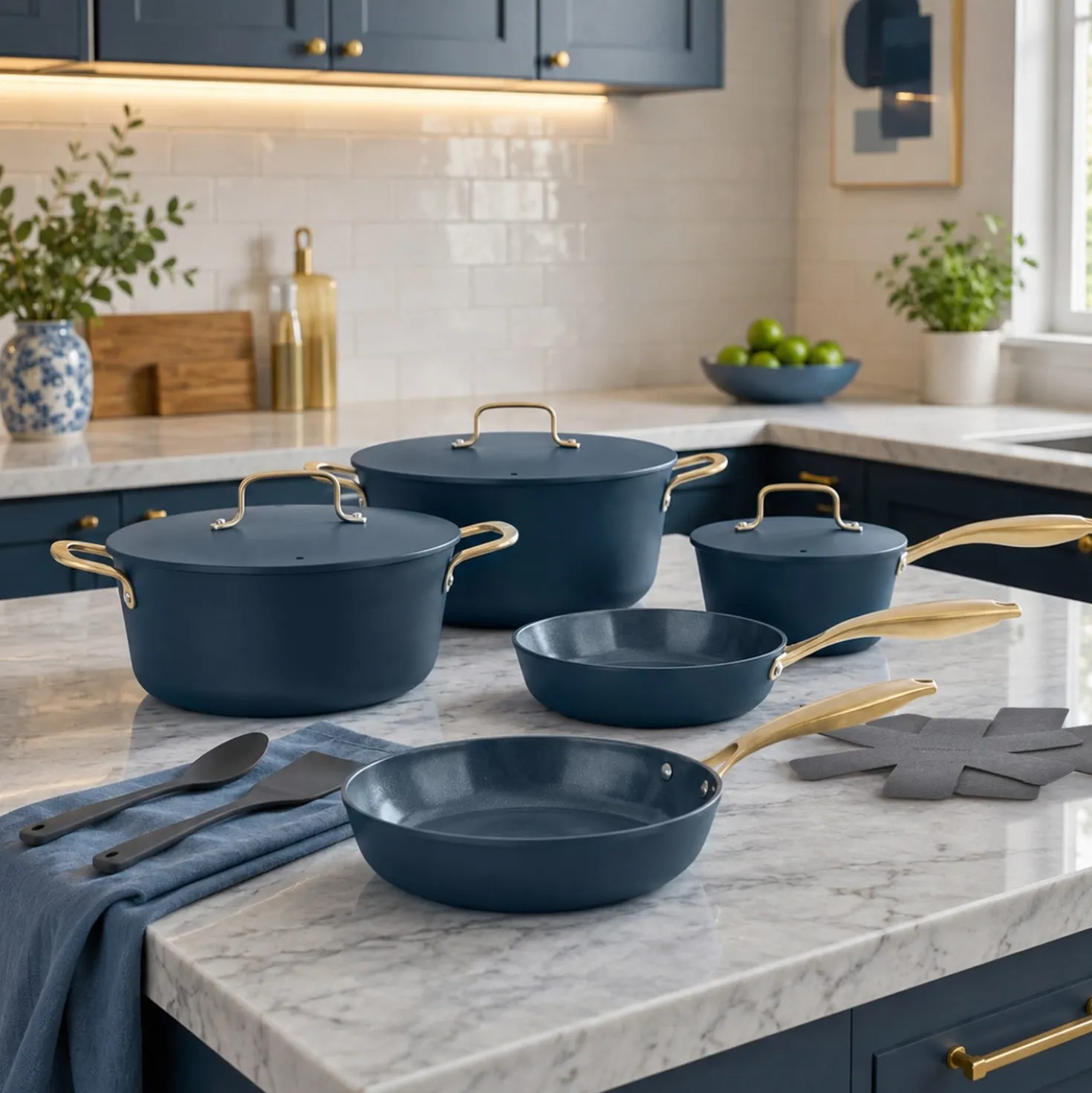 Batteria 12 pezzi antiaderente ceramico Rhapsody blu