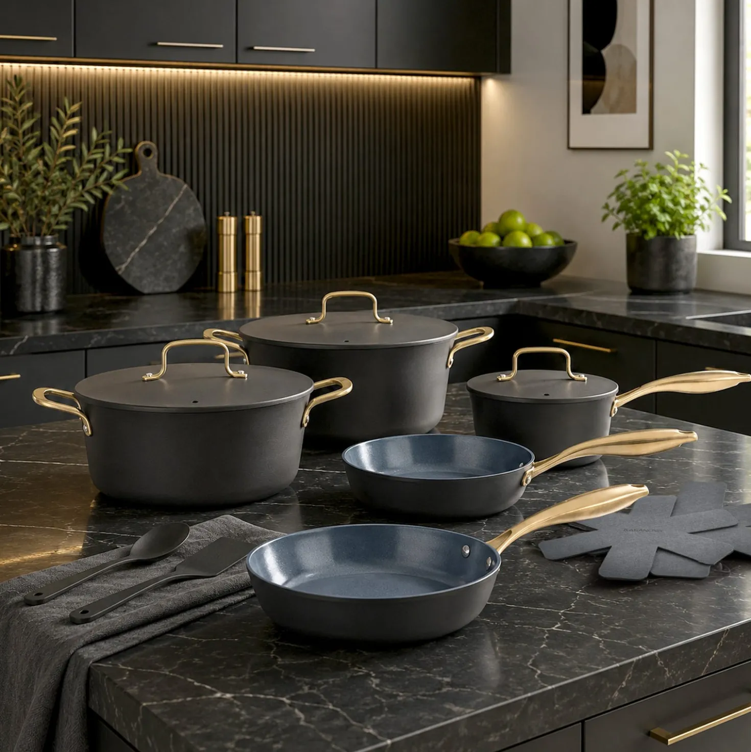 Batteria 12 pezzi antiaderente ceramico Rhapsody nera