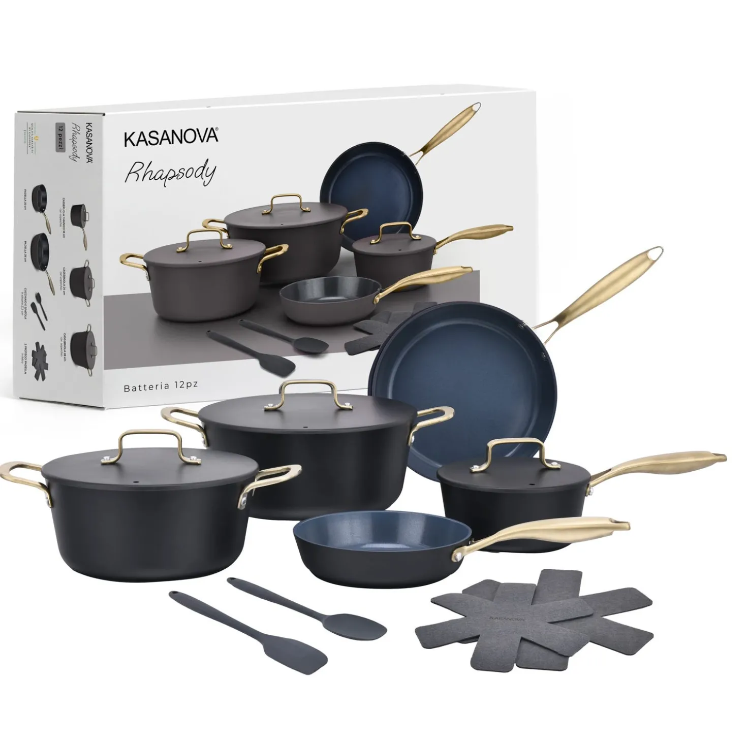 Batteria 12 pezzi antiaderente ceramico Rhapsody nera