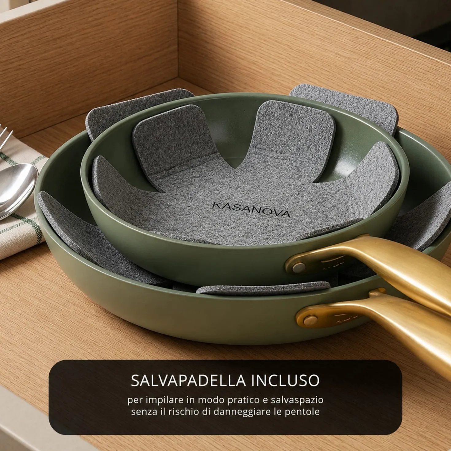 Batteria 12 pezzi antiaderente ceramico Rhapsody verde