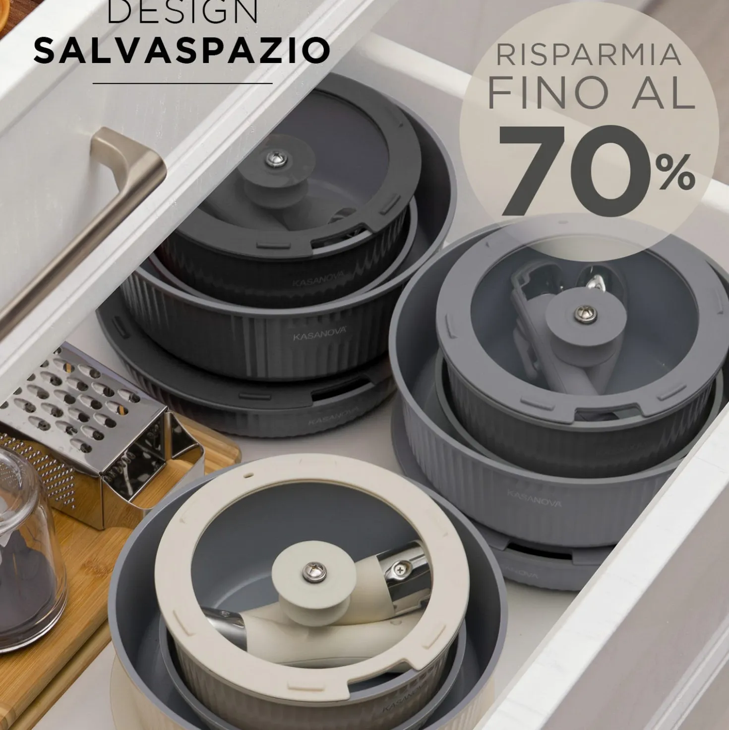 Batteria 9 pezzi Eaziclip grigia con manici staccabili
