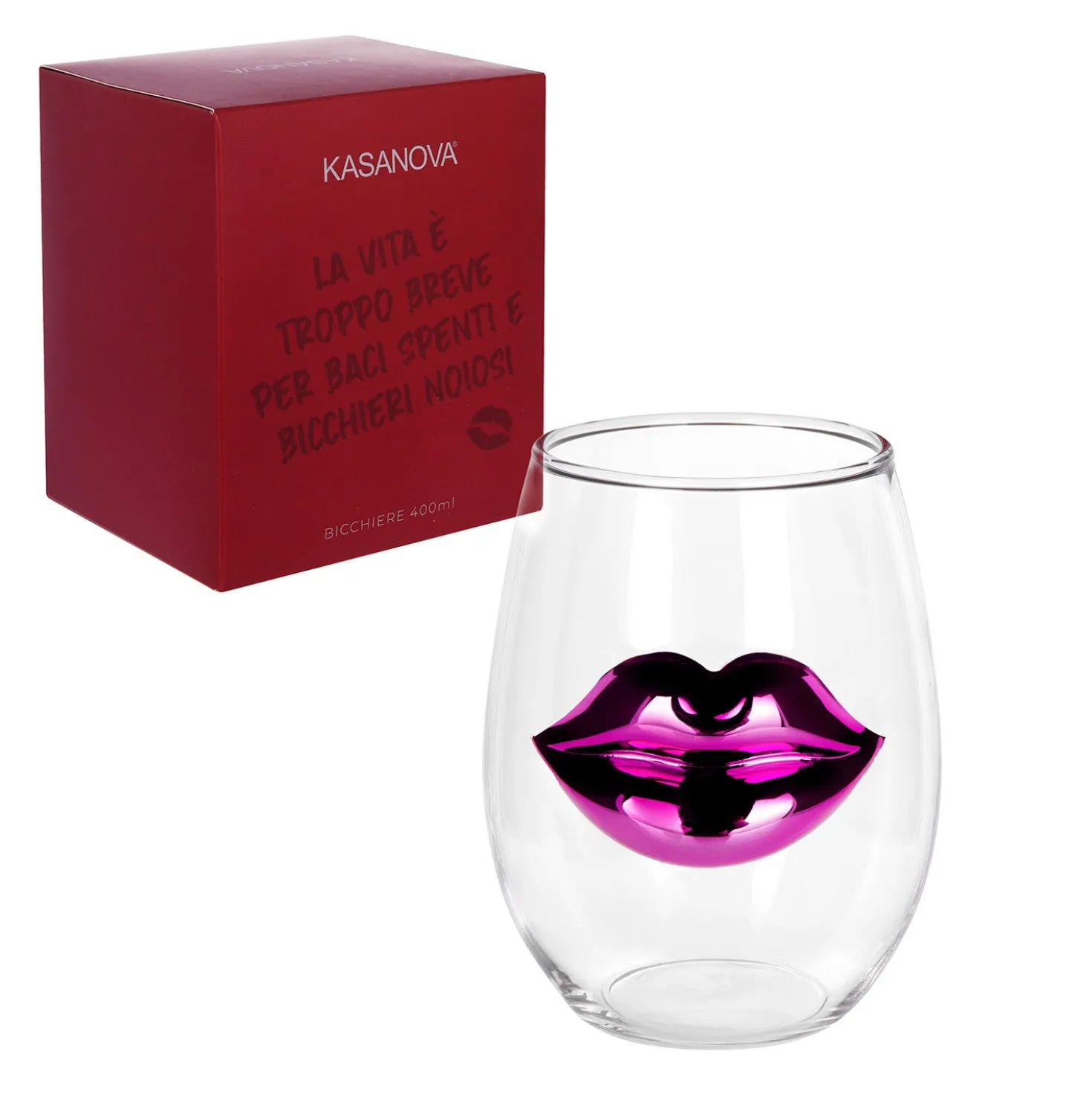 Bicchiera vetro labbra rosa 400 ml