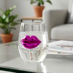 Bicchiera vetro labbra rosa 400 ml
