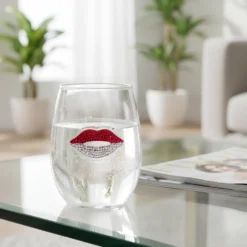 Bicchiera vetro labbra rosse bianche 400 ml