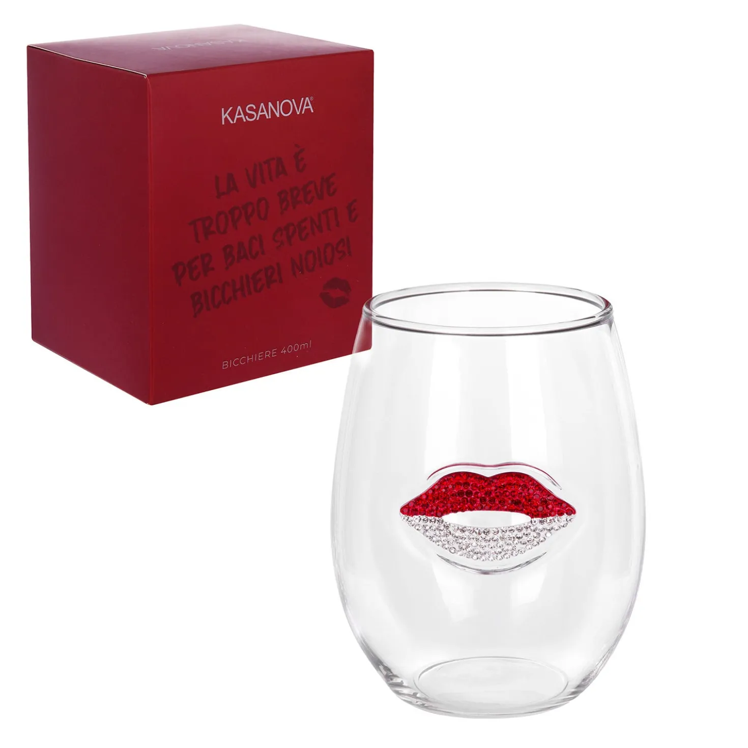 Bicchiera vetro labbra rosse bianche 400 ml